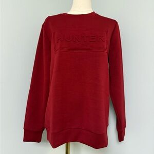 Hunter Red Embossed Logo Sweatshirt | Size S/P | Crewneck Pullover | Athleisure